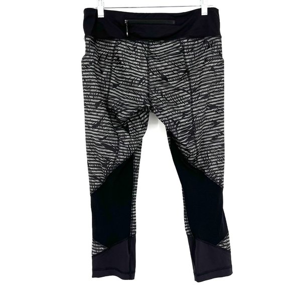 Lululemon Size 8 Pace Rival Crop Leggings Luxtreme Stripe Play Slate Black Grey - Picture 3 of 8